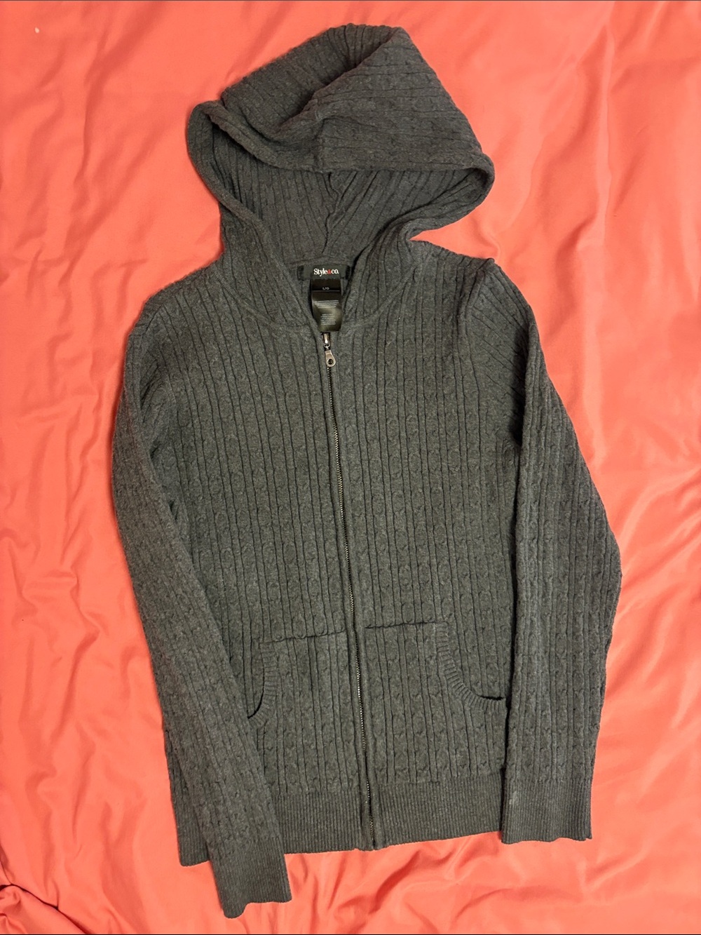 Style & Co. Men's Dark Gray Cable-Knit Zip Hoodie Sweater